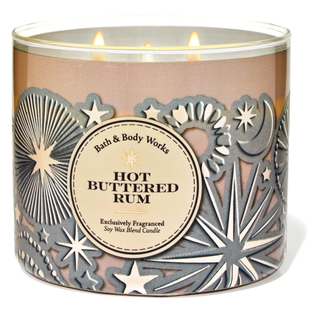 Bath & Body Works Hot Buttered Rum 3 Wick Candle - Silver